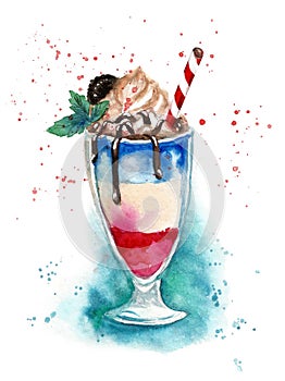 Watercolor fresh cocktail on white background