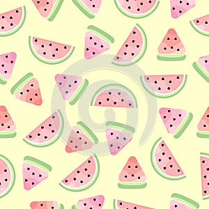 Watercolor fresh slices watermelon seamless pattern flat design