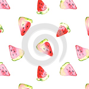 Watercolor fresh watermelon slices seamless pattern. Image for fabric, textile, fashion, packaging , wallpaper print. Fresh modern