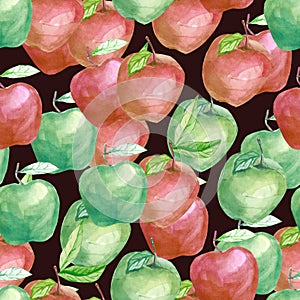 Watercolor fruit pattern tutti fruity apple, summer print for the textile fabric, wallpaper, poster