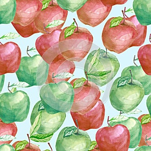 Watercolor fruit pattern tutti fruity apple, summer print for the textile fabric, wallpaper, poster