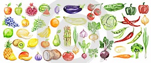 Watercolor fruit and vegetables set.