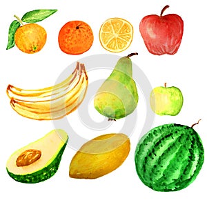 Watercolor fruits set