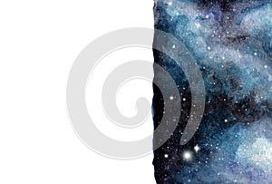 Watercolor galaxy sky background with stars. Universe filled with stars.