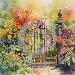 watercolor garden with flowers