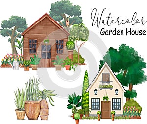 Watercolor Garden House clipart