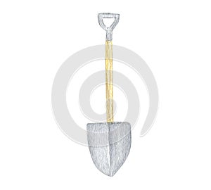 Watercolor Gardening tools, spade isolated on white background. Garden tool shovel Hand painted illustration. Gardener