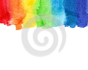 Watercolor gay pride flag on top. Raster illustration with copy space. Design template for banner, brochure, website