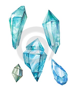 Watercolor gems isolated on white