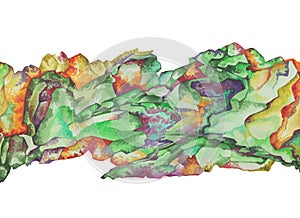 Watercolor gemstones border. Green emerald jewel stones. Texture luxury bright nephritis belt. Print hand drawn photo