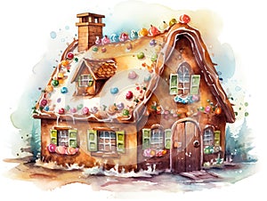 Watercolor Gingerbread House For Christmas