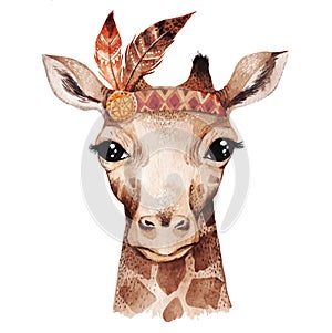 Watercolor giraffe portrait
