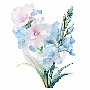 Watercolor Gladiolus Arrangement Clipart In Ice Blue Hues