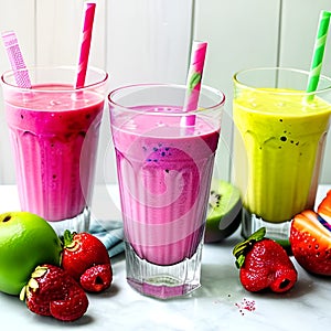 Watercolor glass of smoothies with fruits