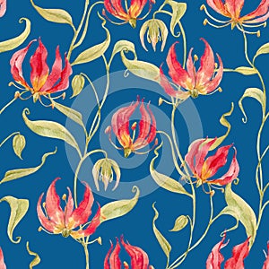 Watercolor gloriosa rothschildiana pattern