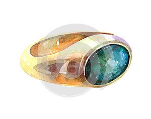 Watercolor gold ring snake eye  illustration isolated