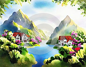 Watercolor of Gorgeous Elfic City