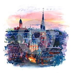 Watercolor of Gothenburg, Sweden