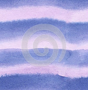 Watercolor gradient waved smooth stripes of light purple and blue colors with brush texture, seamless pattern