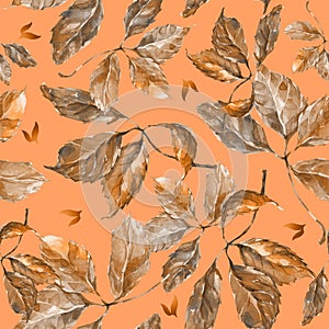 Watercolor grapes brown leaves seamless pattern