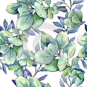 Watercolor green boxwood leaves. Leaf plant botanical garden floral foliage. Seamless background pattern.