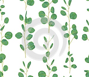 Watercolor green floral seamless pattern with eucalyptus round l