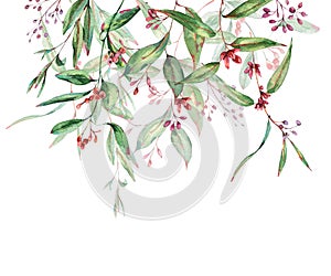 Watercolor Greenery Greeting Card, Blooming Eucalyptus, Natural Wedding Invitation