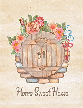 Watercolor greeting card, house warming or wedding