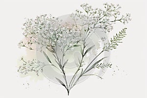 About Watercolor Gypsophila Babys Breath Flower Floral Clipart, Isolated on White Background.