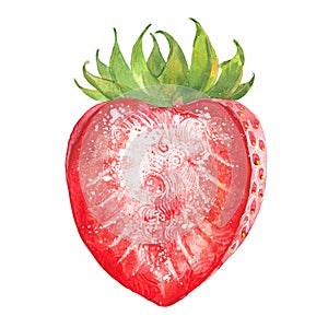 Watercolor half strawberry