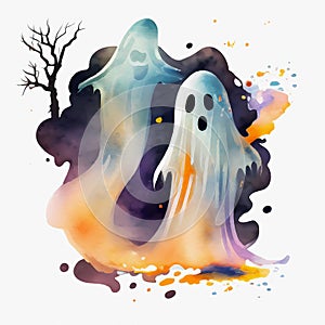 Watercolor halloween ghost. Generative ai