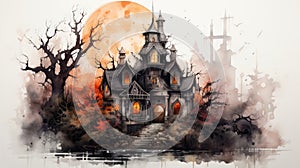 Watercolor Halloween horror environment spooky Halloween banner