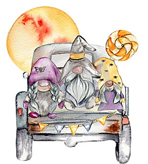 Watercolor halloween party gnomes