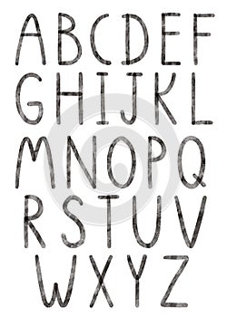 Watercolor hand drawn alphabet, capitals.