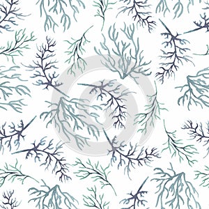 Watercolor hand drawn blue branch endless Paper, abstract seamless pattern