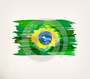 Watercolor hand drawn Brazilian flag