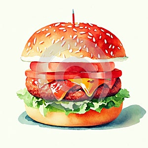 Watercolor hand drawn burger