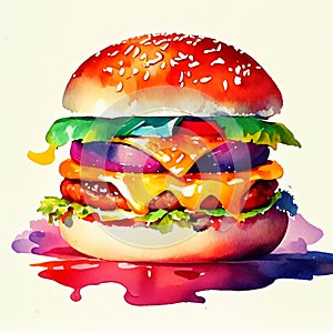 Watercolor hand drawn burger