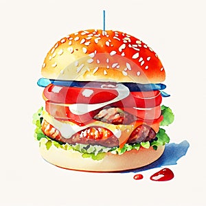 Watercolor hand drawn burger