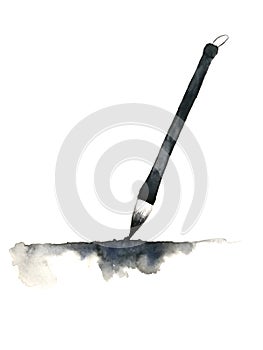 Watercolor hand drawn chinese brush and abstract ink black.isolated on white background.