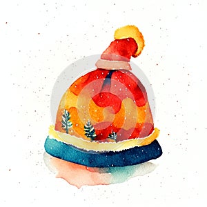 watercolor hand drawn christmas hat