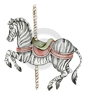 Watercolor hand drawn circus zebra vintage style. Perfect for wedding, invitations, blogs, card templates, birthday and baby cards