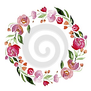 Watercolor hand-drawn flower wreath for design. Artistic isolated illustration.