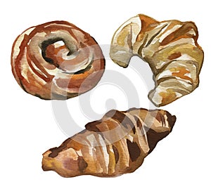 Watercolor French Patrias Croissants Set Illustration photo