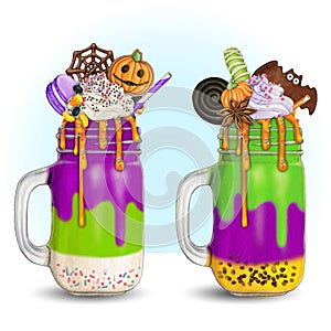 Watercolor hand drawn halloween milkshake