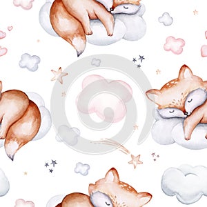 Watercolor hand drawn illustration of a cute baby bunny rabbit sleeping on the moon and the cloud. Baby Shower Theme Invitation