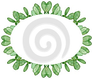 Watercolor hand-drawn oval frame of cactuses isolated on the white background, botanical frame.