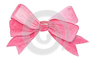 Watercolor hand drawn pink bow isolated on white background