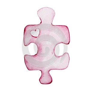 Watercolor hand drawn pink puzzle with heart