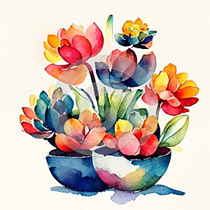 watercolor hand drawn pot plants